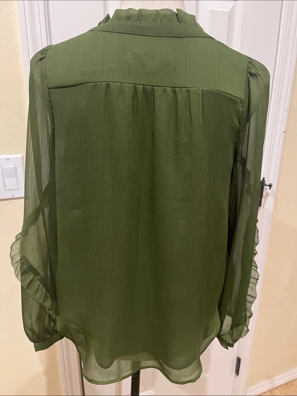 LOFT Olive Green Ruffle-Trim Blouse - Picture 4 of 5